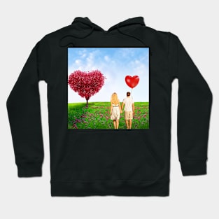 Valentine Wall Art - Walking hand in hand - Unique Valentine Fantasy Planet Landsape - Photo print, canvas, artboard print, Canvas Print and T shirt Hoodie